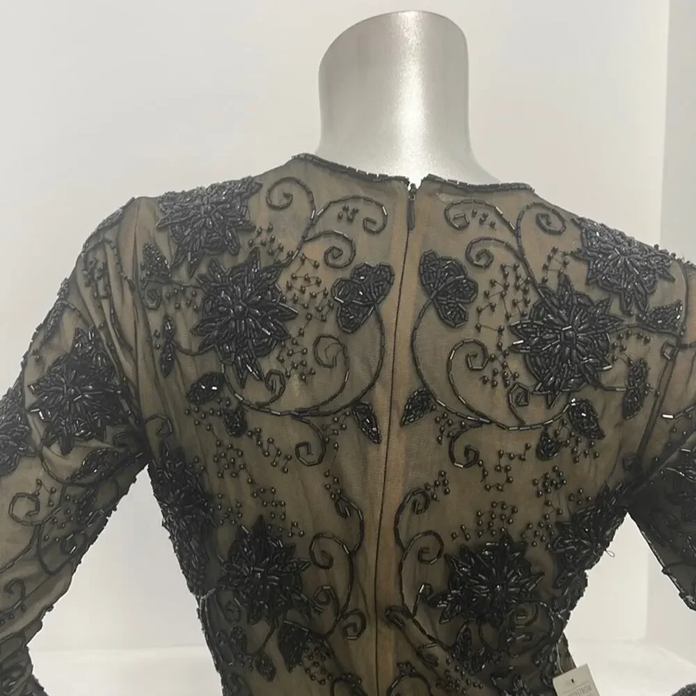 Bob Mackie Special Occasion Beaded Long Sleeve  Bodysuit Black Size S - Picture 7 of 14